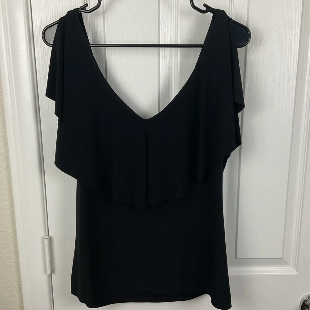 Pre-Owned White House Black Market Black Sleeveless Top with Ruffles, Size M